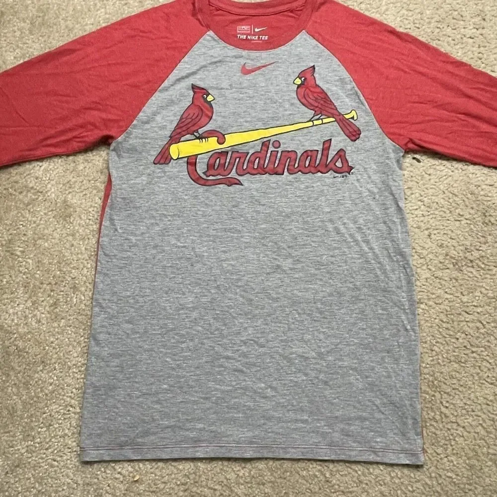 St. Louis Cardinals Nike Tee Small Nike Red Gray Baseball Raglan Tee MLB